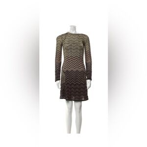 Missoni Long-Sleeve Wave-Pattern Knit Dress in Brown